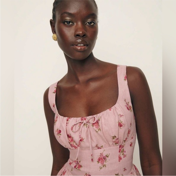 🌸REFORMATION BALIA🌸 Pink Floral Linen Dress size 12. Worn once, like new! - Picture 4 of 9